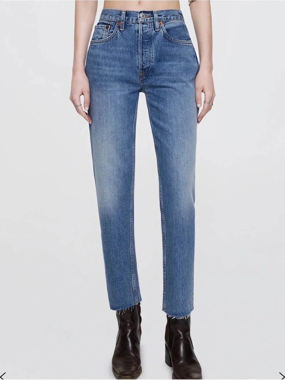 Re/Done Classic Straight Leg Jeans in Light-Mid Blue